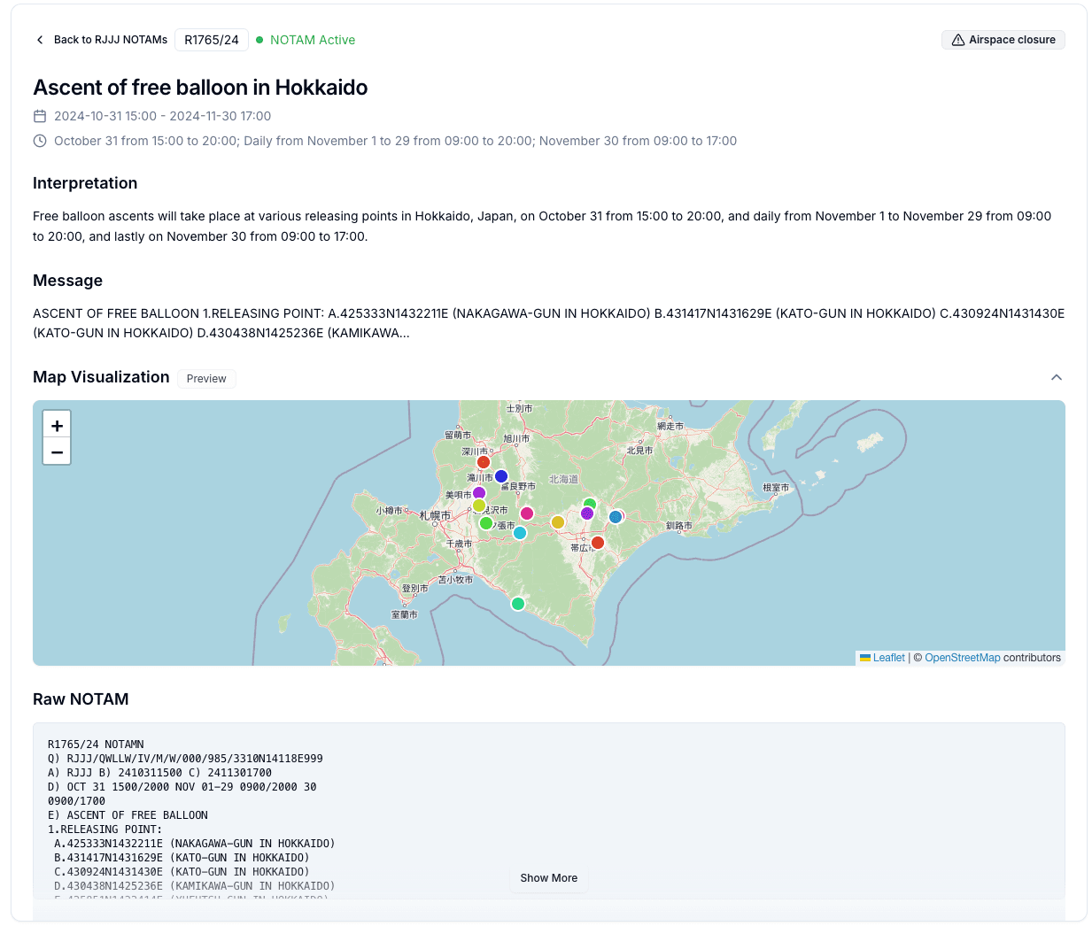 Balloon Release Points in Hokkaido