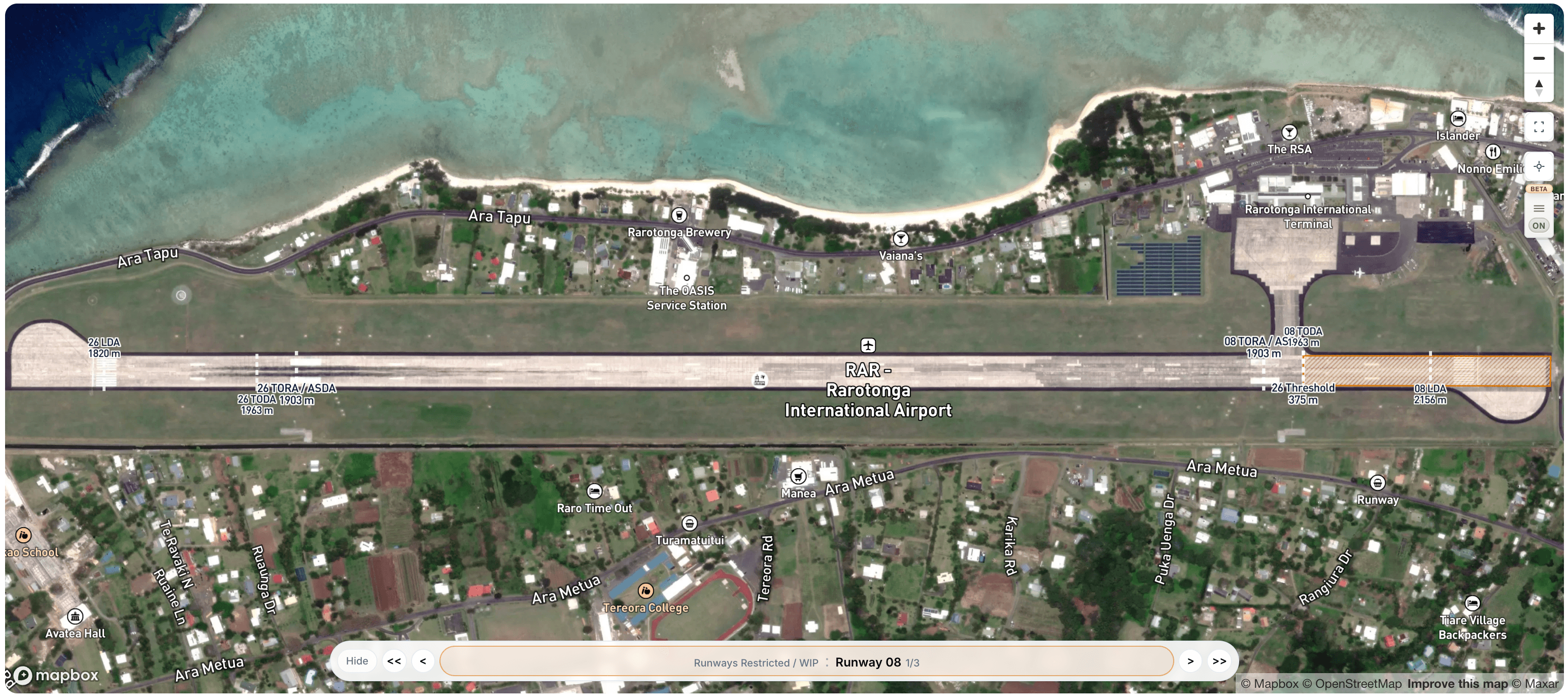 NCRG Rarotonga runway declared distances in Notam Globe