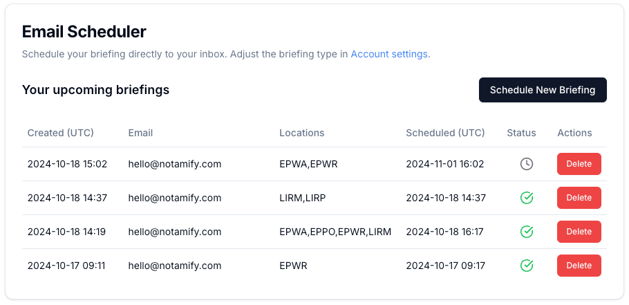 Email Briefing Setup Example