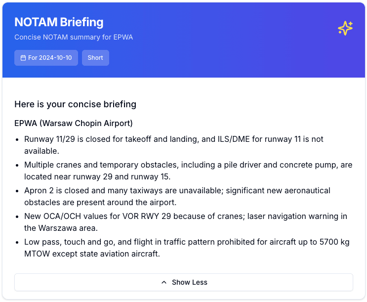 NOTAM Briefing Screenshot